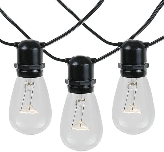 Novelty Lights 37.5 Feet, 25 in-Line E26 Sockets, S14 String Light Set with Clear Incandescent Bulbs, Heavy Duty Black Wire Patio Lights, Weather Resistant, End-to-End Connectable