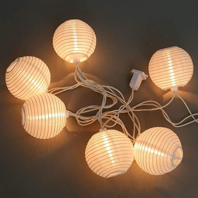 White Lantern String Lights Plug in, 8.5Ft Hanging Indoor Decorative String Lights with 10 Cute White Nylon | Lumora