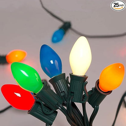C7 LED Multicolor Christmas Lights 25Ft Outdoor Vintage String Lights with 27 Multicolor LED Bulbs, Connectable Xmas Tree Lights for Xmas Backyard Carnival Patio Wedding Holiday Decoration