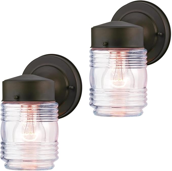 Ciata Outdoor Porch Light House Fixture Wall Mount Lantern Sconce - Jelly Jar Down Light - Oil Rubbed Bronze - 2 Pack