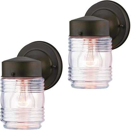 Ciata Outdoor Porch Light House Fixture Wall Mount Lantern Sconce - Jelly Jar Down Light - Oil Rubbed Bronze - 2 Pack