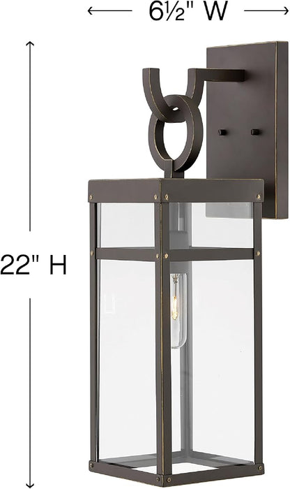Hinkley Porter 2804OZ Medium Outdoor Wall Mount Lantern - Durable Aluminum Industrial + Arts and Crafts Style - Oil Rubbed Bronze
