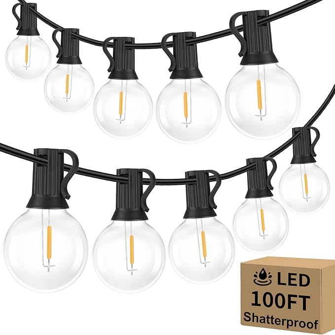 100FT Outdoor G40 LED Globe String Lights Dimmable Waterproof Shatterproof Patio Lights with 104 Bulbs Connectable | Lumora