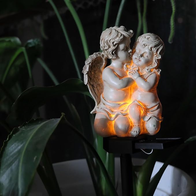 Angel Garden Solar Light, Resin Angel Figure Solar Garden Stake Lights Waterproof for Yard Pathway Fence Patio Lawn Decor (Angle Lovers)