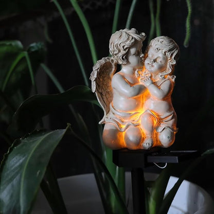 Angel Garden Solar Light, Resin Angel Figure Solar Garden Stake Lights Waterproof for Yard Pathway Fence Patio Lawn Decor (Angle Lovers)