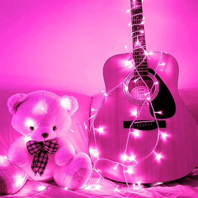 FULLBELL Fairy Lights Outdoor String Lights 33ft 100 LED with Memory Modes Controller, Extendable Christmas Lights Decorations for Wedding, Christmas, Party, Patio, Indoor Outdoor (Pink)