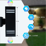 Up Down Wall Sconce RGB Color Changing Lights 1200lm, Dusk to Dawn Outdoor Lighting Fixture 2 Pack, Milight Remote | Lumora