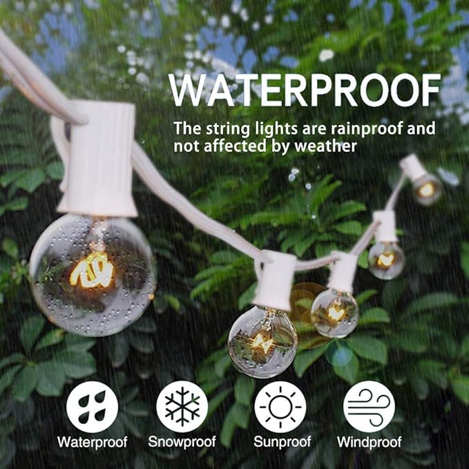 Abeja 50Ft Outdoor Patio String Lights with 53 Clear Globe G40 Bulbs,UL Listed for Patio Porch Backyard Deck Bistro Gazebos Pergolas Balcony Wedding Gathering Parties Decor, White