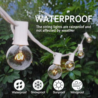 Abeja 50Ft Outdoor Patio String Lights with 53 Clear Globe G40 Bulbs,UL Listed for Patio Porch Backyard Deck Bistro Gazebos Pergolas Balcony Wedding Gathering Parties Decor, White