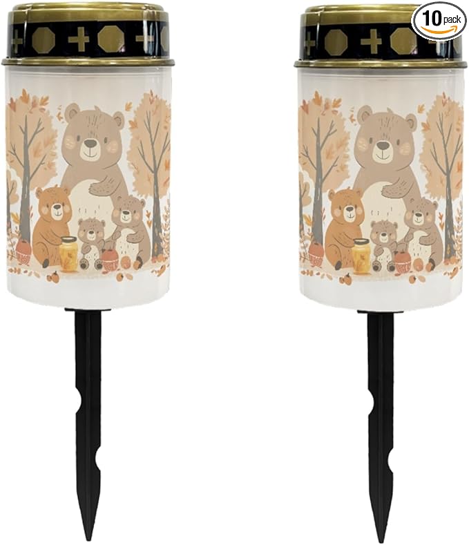 Thanksgiving Bear Solar Garden Lights Outdoor Waterproof Pathway Lights for Yard Patio Walkway Set of 10 Solar Stake Lights Outdoor Landscape Lighting-Warm White