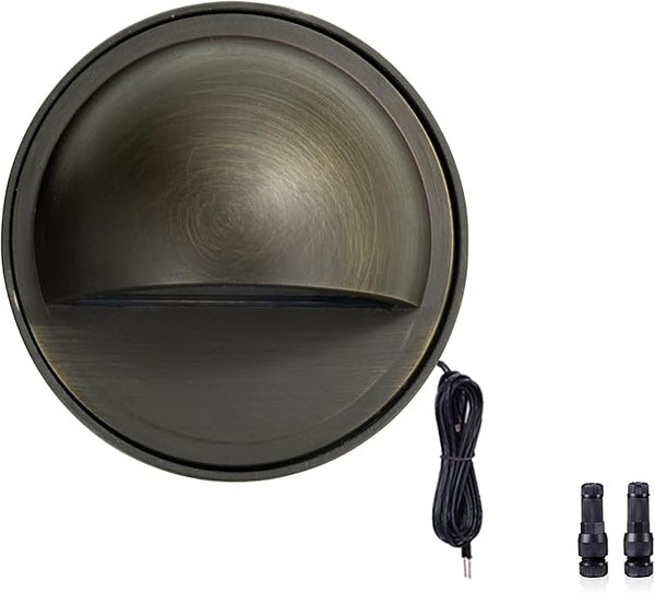 Gardenreet Solid Brass Deck Light - Low Voltage LED Step Light Outdoor, 12V Landscape Hardwired Waterproof, Round | Lumora
