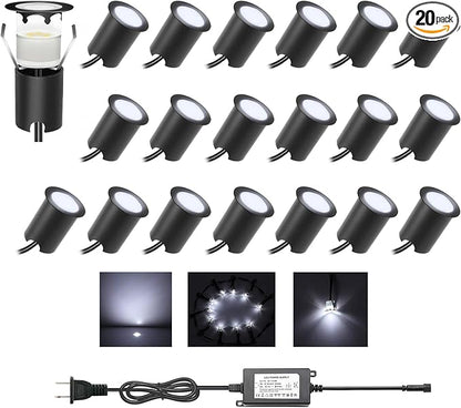 Recessed LED Deck Lights Kits with Protecting Shell,20Pack Φ1.18 IP67 Waterproof 12V Low Voltage Embedded Step Stair Cool White Outdoor Landscape LED Lighting for Yard,Garden,Floor,Entryways