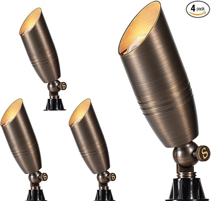 Brass Landscape Spotlights Outdoor Low Voltage Landscape Lighting Fixture Waterproof for Garden and Yard Up Lighting，4 Pack (Bulb NOT Included)
