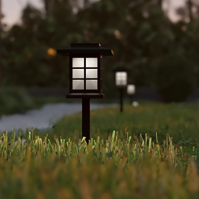 Flash Furniture Halsey Lantern Style LED Solar Lights - All-Weather Black Outdoor Solar Powered Lights - Landscape Lighting for Pathway, Garden, & Yard, 4x4x16, 8 Pack