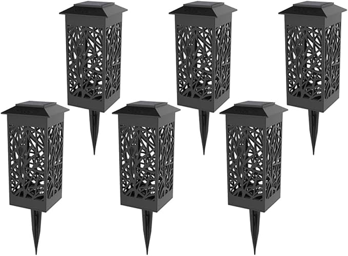 6pcs Hollow Out Solar Lawn Lights White Light Waterproof Garden Path Landscape Ground Plug Outdoor Stake Lighting