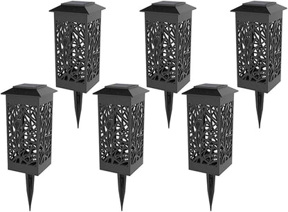 6pcs Hollow Out Solar Lawn Lights White Light Waterproof Garden Path Landscape Ground Plug Outdoor Stake Lighting