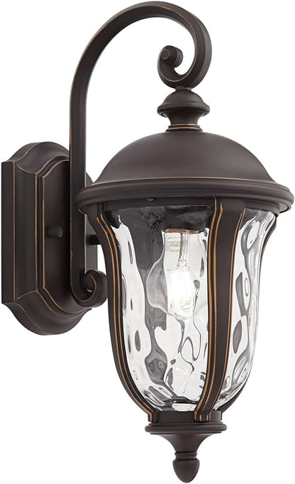 John Timberland Park Sienna Vintage Outdoor Wall Light Fixture Bronze 16 3/4" Clear Hammered Glass Downbridge for Exterior House Porch Patio Outside Deck Garage Yard Front Door Garden Home