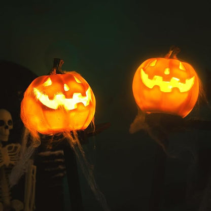 Retisee 2 Pcs Halloween Pumpkin Pathway Solar Lights Orange Jack O Lantern Stake Lights for Outdoor Halloween Decorations Yard Display LED Front Porch Decor(Classic Style,Orange)