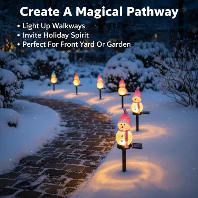 Solar Christmas Pathway Lights Outdoor Decoations, 4 Color Waterproof Snowman Stake Solar Garden Lights, Yard Lawn Walkway Landscape Patio Christmas Decorations Outdoor LED Lights