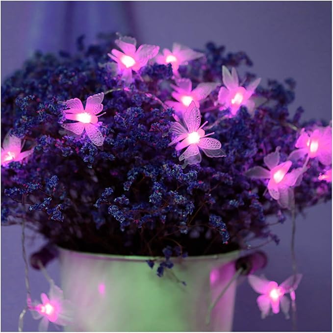 Butterfly String Lights, Waterproof 20FT 30LED Butterfly Solar Light Outdoor Solar Rope Lights Fairy Light Decorative Garden Lights for Cafe Patio Party Garden Wedding (Pink)