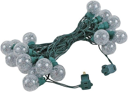 25 Foot G40 Tinsel Outdoor Patio String Lights with 25 Warm White Globe Bulbs – Market Bistro Café Hanging String Lights – C7/E12 Base - Green Wire