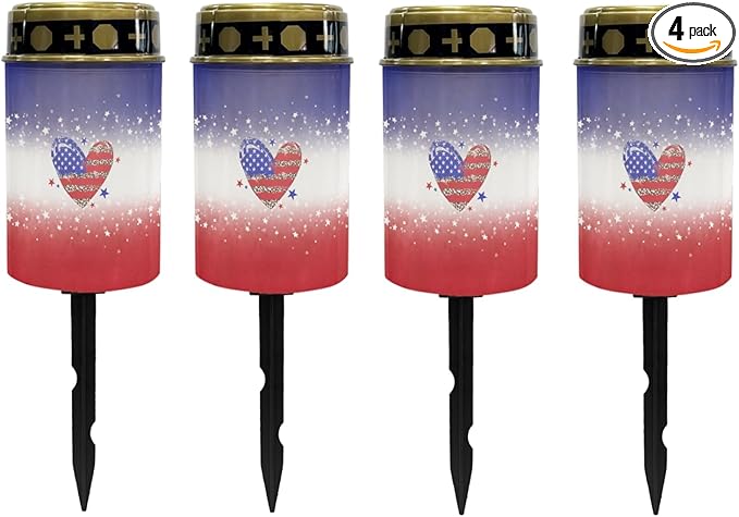Solar Pathway Lights Outdoor Waterproof Garden Stake Lights US Flag Love Heart LED Lantern Warm White Landscape Lighting for Yard Patio Driveway Solar Powered Fairy Lights Spotlight