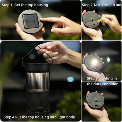 2 Pack Solar Lantern Lights, Decoration Ambient Lamp Solar Powered for Garden,Yard Decor (Warm Yellow) Without Hook