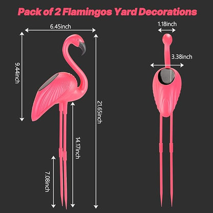 Flamingo Solar Lights Outdoor Decor, 2 Pack Waterproof Solar Powered Garden Pink Flamingos for Yard Decorations, Flamingo Gifts for Women Mom Grandma Outside Walkway Pathway Patio Lawn Ornaments