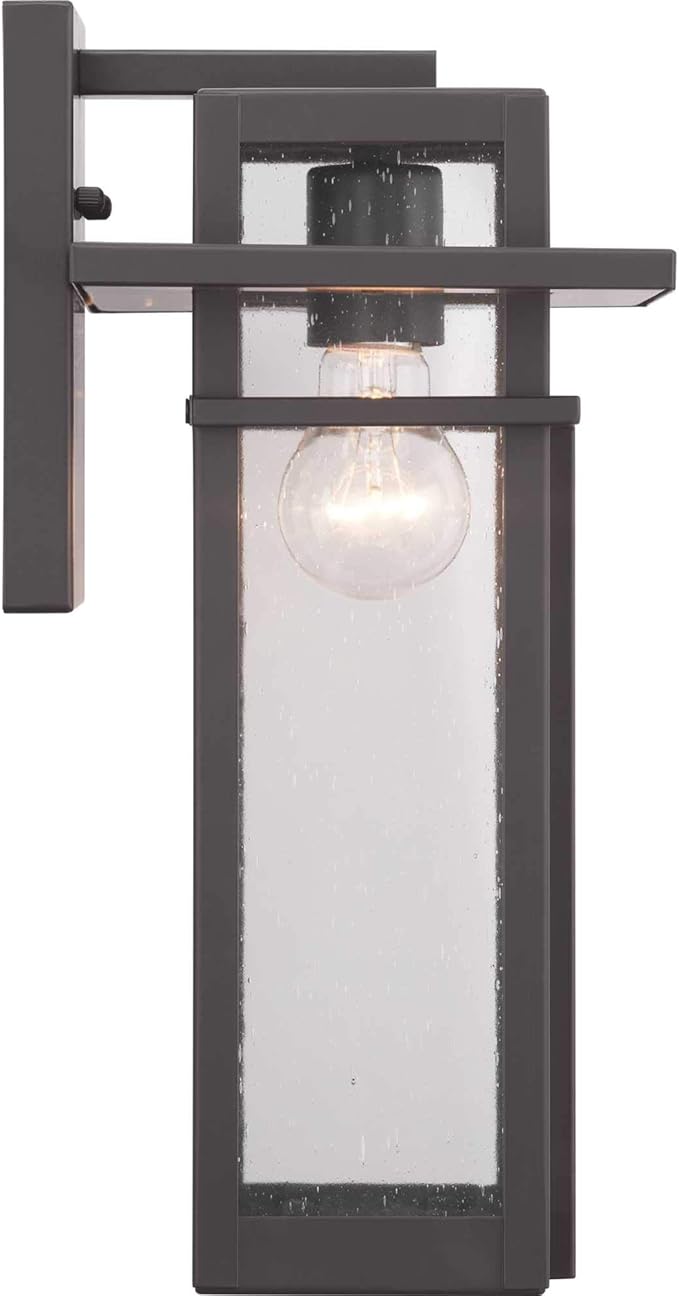 Progress Lighting Boxwood Collection 1-Light Clear Seeded Glass Craftsman Outdoor Medium Wall Lantern Light Antique Bronze , 14.13x7.63x7.63