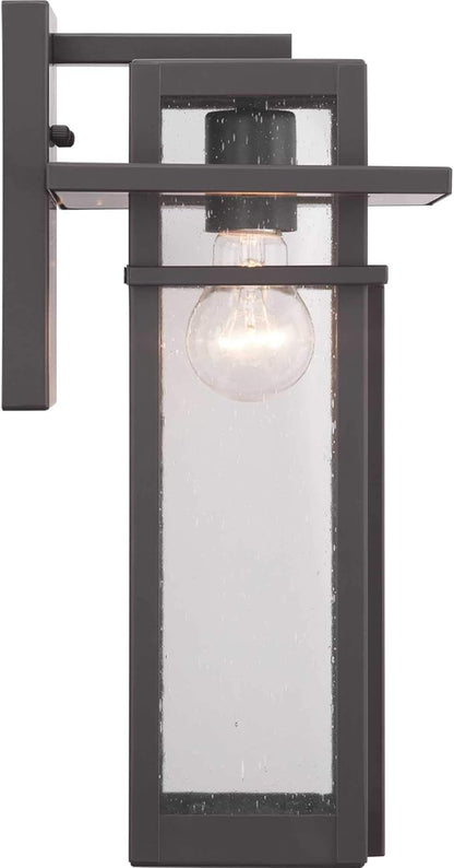 Progress Lighting Boxwood Collection 1-Light Clear Seeded Glass Craftsman Outdoor Medium Wall Lantern Light Antique Bronze , 14.13x7.63x7.63