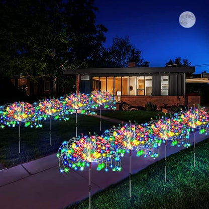 4 Pack Outdoor Solar Lights, Solar Garden Lights Bigger Firework Fairy Lights, Waterproof Outdoor Lights - Bigger Solar Panel for Garden Patio Yard Pathway (Firework Light-White)