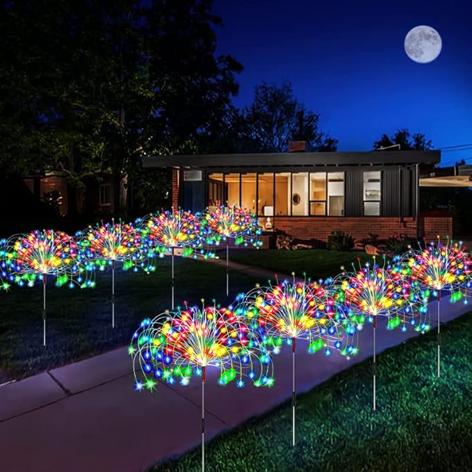 4 Pack Outdoor Solar Lights, Solar Garden Lights Bigger Firework Fairy Lights, Waterproof Outdoor Lights - Bigger Solar Panel for Garden Patio Yard Pathway (Jellyfish Light-RGB)