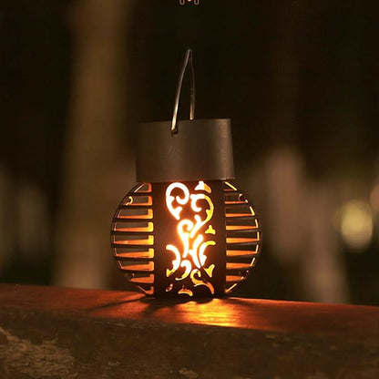 Solar Outdoor Lights Simulation Flame Chandelier Decorative Hanging LED Round Ball Lights 2 Pack Solar Garden Lights Waterproof Solar Powered Ball Lights for Camping Yard Patio Fence Tree Decoration