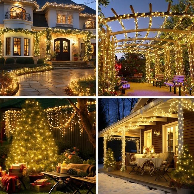 LAMPHOME 100LED (2pk of 50L) String Lights, 30% Twinkle and 70% Steady Bulbs String Light, Warm White LED Christmas Lights for Xmas Tree Trunk Yard Porch Outdoor Wedding Party Decorations