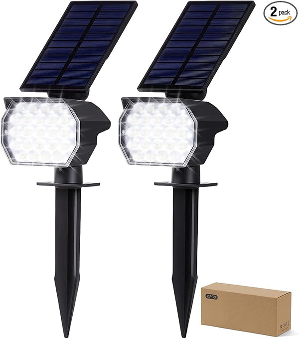23 LED Solar Spot Lights Outdoor Waterproof, 2 Pack Solar Lights UP to 20Hrs, 3 Brightness Levels Spotlight | Lumora