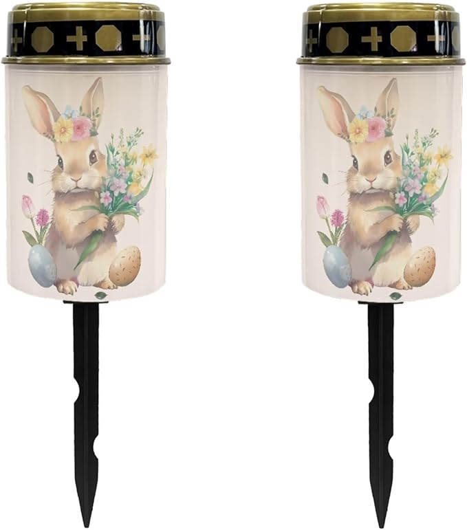 Easter Rabbit Solar Memorial Lights for Graves Solar Powered Outdoor Cemetery Solar Lights for Grave 2 Pack Cemetery Decorations for Grave for Remembrance Gifts