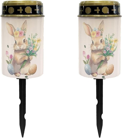 Easter Rabbit Solar Memorial Lights for Graves Solar Powered Outdoor Cemetery Solar Lights for Grave 2 Pack Cemetery Decorations for Grave for Remembrance Gifts