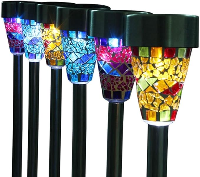 Solar Mosaic Border Led Path Lights, KEEDA Garden Decoration Christmas Gift with ON/OFF Switch (6 Pack)