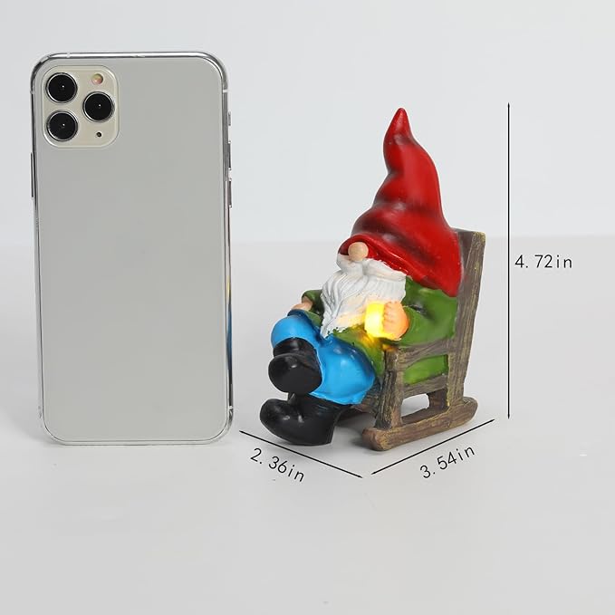 Garden Gnome Statue Solar Light Miniature Outdoor Decor Gnome Figurine for Outdoor Indoor Home Lawn Yard Balcony Porch Patio for Women Mom Grandma 3.54"x2.36"x4.72"