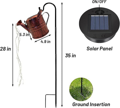 Solar Watering Can with Cascading Lights Solar Waterfall Lights Outdoor Yard Decoration Waterproof Enchanted Watering Can for Fairy Garden Lawn Path Yard Patio Art Romantic Atmosphere
