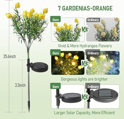 Solar Flower Lights Outdoor Realistic Tulip Gardenia Tree Lamps Wireless Design IP65 Waterproof Auto Day 6-8h/Night 8-10h Larger Solar Panel