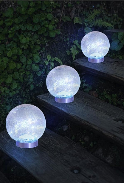 Cracked Glass Outdoor Solar Lights Landscape Garden Ball Lights, Garden Solar Ball Lights Waterproof (White, 10cm)