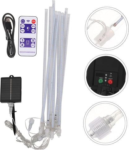 Uonlytech 1set Solar-Powered Led Shower Lights Outdoor String Lights for Christmas Wedding and Party Decoration Tubes Remote Control Modes