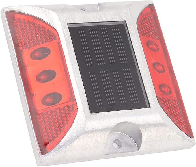 Alomejor Solar Driveway Lights, Cast Aluminum IP68 Outdoor Light with 72 Hour Runtime, 10 Ton Pressure Marker for Pathway and Garden (Red)