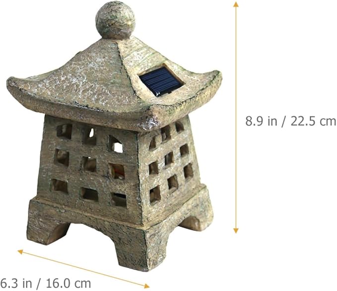 Solar Pagoda Garden Statue Solar Pathway Lights Resin Japanese Style Lantern Outdoor Landscape Decor for Patio Backyard Lawn
