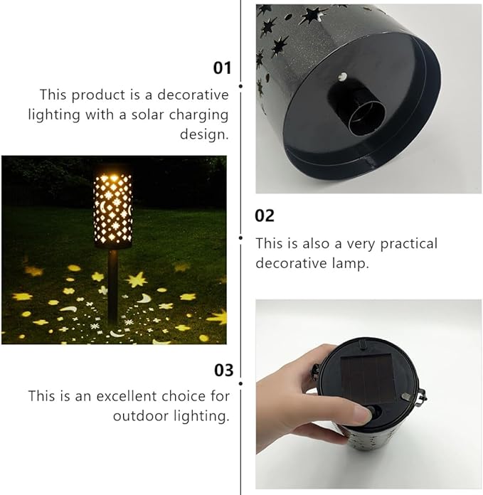 2pcs Solar Wrought Iron Lawn Lights, Waterproof Decorative Garden Plug-in Lamps Star and Cutout Design, Solar Powered Landscape Lighting for Outdoor Yard Path