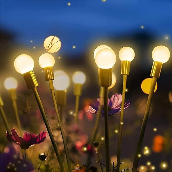 Generic Firefly Solar Lights Outdoor LED Waterproof Solar Powered Pathway Lights for Garden, Patio, Yard, 8 Head Warm White (2), Black