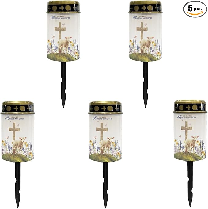 Cross and Earth Cemetery Lights for Grave,Solar Stake Lights Landscape Lighting Solar Lantern Flameless Lights Waterproof Garden Lights Cemetery Solar Lights Outdoor Lights-Warm White Lights