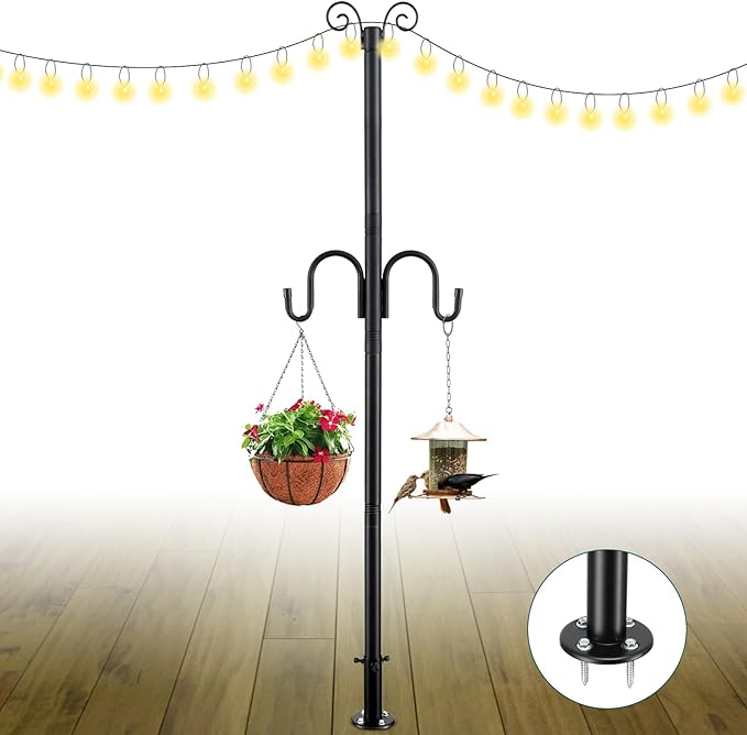 String Light Poles, 10FT Patio Light Poles for String Lights Metal Post Pole with Hooks to Hang Outdoor String | Lumora