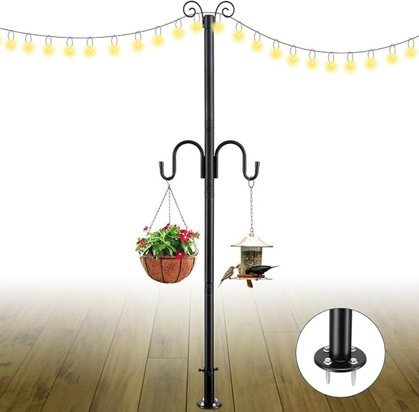 String Light Poles, 10FT Patio Light Poles for String Lights Metal Post Pole with Hooks to Hang Outdoor String | Lumora